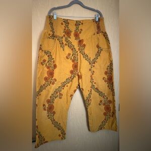 We The Free Mustard Floral Corduroy Harem Pants with Floral Vine Print